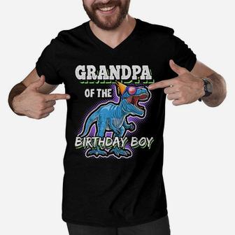 Grandpa Of The Birthday Boy Matching Family Dinosaur Gift Men V-Neck Tshirt | Crazezy UK