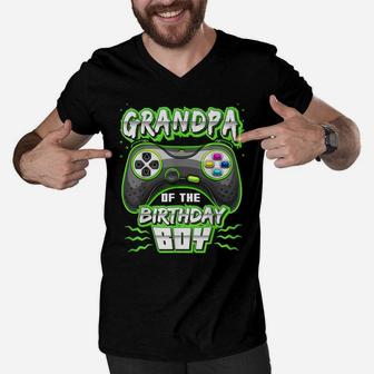 Grandpa Of The Birthday Boy Matching Video Gamer Party Men V-Neck Tshirt | Crazezy DE