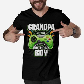 Grandpa Of The Birthday Boy Matching Video Gamer Party Men V-Neck Tshirt | Crazezy UK