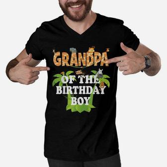 Grandpa Of The Birthday Boy Zoo Theme Animal Party Men V-Neck Tshirt | Crazezy DE