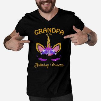 Grandpa Of The Birthday Princess Unicorn Girl T Shirt Outfit Men V-Neck Tshirt | Crazezy