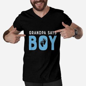Grandpa Says Boy Gender Baby Reveal Men V-Neck Tshirt | Crazezy AU
