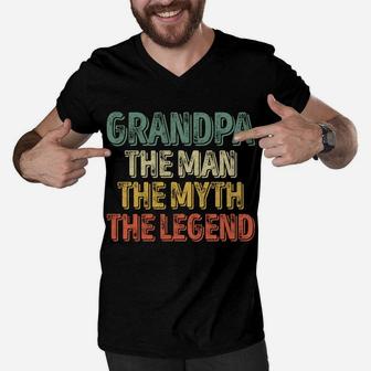 Grandpa The Man The Myth The Legend Shirt Christmas Gift Men V-Neck Tshirt | Crazezy