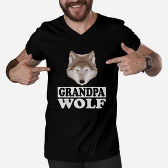 Grandpa Wolf Grandfather Gift Men V-Neck Tshirt | Crazezy