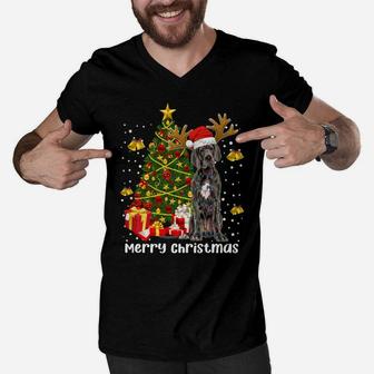 Great Dane Christmas Lights Tree Santa Xmas Pajamas Dog Dad Men V-Neck Tshirt | Crazezy UK