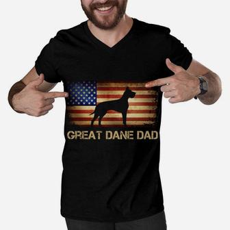 Great Dane Dad Vintage American Flag Patriotic Dog Lover Men V-Neck Tshirt | Crazezy DE