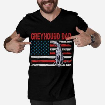 Greyhound Dog Dad American Flag Fathers Day Men V-Neck Tshirt | Crazezy