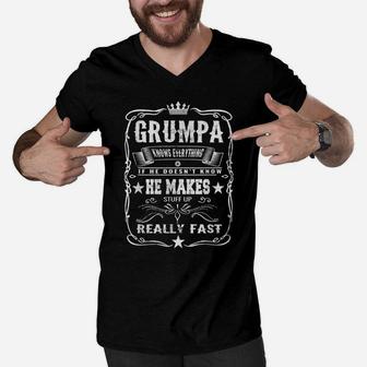 Grumpa Knows Everything Funny Grandpa Fathers Day Gift Men V-Neck Tshirt | Crazezy DE