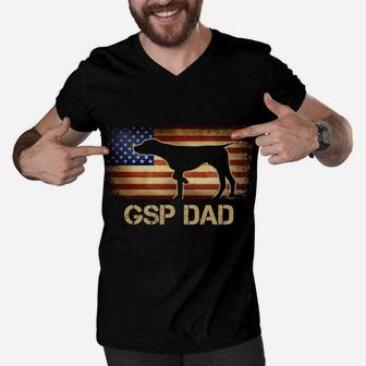 Gsp Dad Vintage American Flag Patriotic Dog Lover Sweatshirt Men V-Neck Tshirt | Crazezy AU