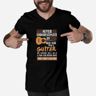 Guitar Dad Never Underestimate An Old Man With Guitar Men V-Neck Tshirt | Crazezy CA