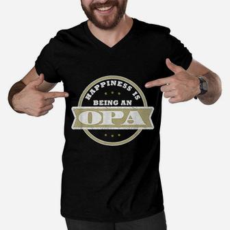 Happiness Is Being An Opa Fathers Day Men V-Neck Tshirt | Crazezy
