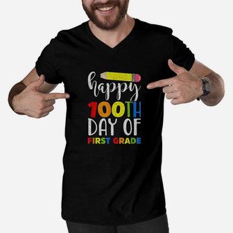 Happy 100th Day Of First Grade Colorful Pencil 100 Days Of School Men V-Neck Tshirt - Seseable