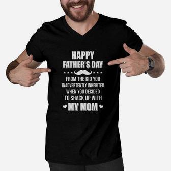 Happy Fathers Day From The Kid Bonus Step Dad Gift Men V-Neck Tshirt | Crazezy