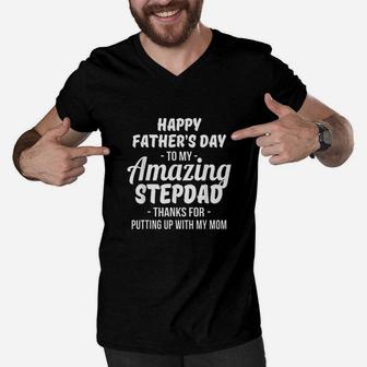 Happy Fathers Day To My Amazing Stepdad Men V-Neck Tshirt | Crazezy