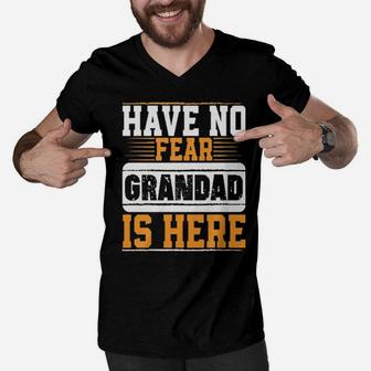Have No Fear Grandad Is Here Men V-Neck Tshirt - Monsterry UK