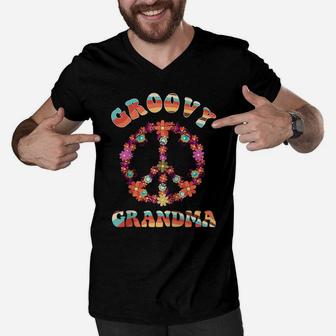Hippie Or Peace Or Love Or Groovy Grandpa Raglan Baseball Tee Men V-Neck Tshirt | Crazezy UK
