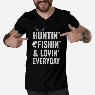 Hunting Fishing And Loving Everyday Cool Fathers Day Men V-Neck Tshirt | Crazezy