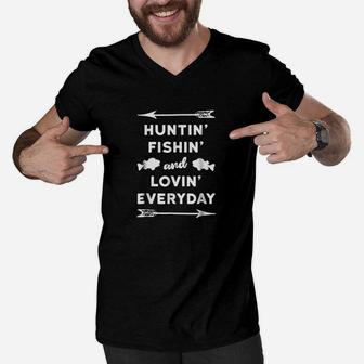 Hunting Fishing Loving Everyday Funny Hunting Dad Mom Men V-Neck Tshirt | Crazezy UK