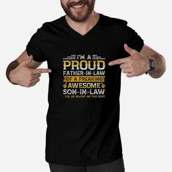 I Am A Proud Father In Law Of A Freaking Awesome Men V-Neck Tshirt | Crazezy DE