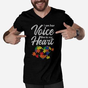 I Am Her Voice Mom Dad Family Autistic Kids Autism Awareness Men V-Neck Tshirt | Crazezy CA