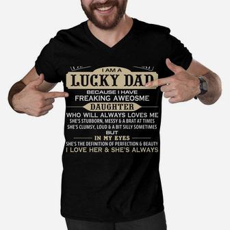 I Am Proud To Say That I Am A Lucky Dad Birthday Gift Daddy Men V-Neck Tshirt | Crazezy
