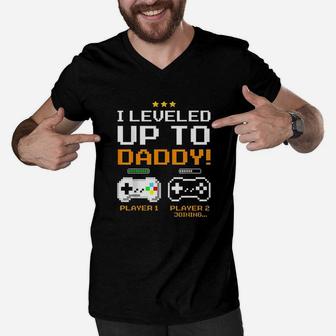 I Leveled Up To Daddy New Dad Gamer Men V-Neck Tshirt | Crazezy