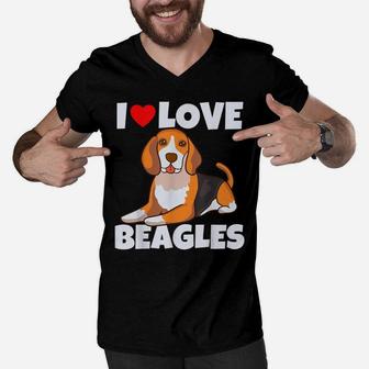 I Love Beagles Funny Cute Dog Dad Mom Beagle Lover Men V-Neck Tshirt | Crazezy