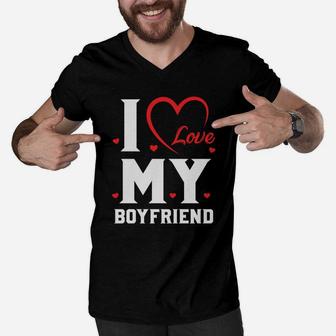 I Love My Boy Friend Romantic Valentine Gift Happy Valentines Day Men V-Neck Tshirt - Seseable