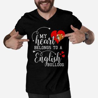 I Love My English Bulldog Valentines Gifts Dog Dad Men V-Neck Tshirt - Monsterry AU