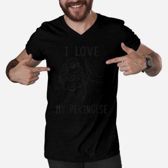 I Love My Pekingese Dad Pekingese Mom Dog Pekingese Lover Men V-Neck Tshirt | Crazezy UK