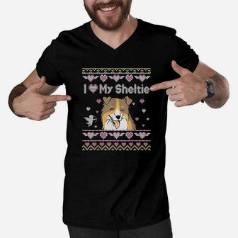 I Love My Sheltie Dog Ugly Happy Valentine Dad Mom Men V-Neck Tshirt - Monsterry AU