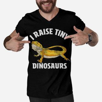 I Raise Tiny Dinosaurs Bearded Dragon Mom Dad Kids Gift Men V-Neck Tshirt | Crazezy