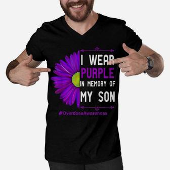I Wear Purple Ribbon For My Son Overdose Awareness Dad Mom Men V-Neck Tshirt | Crazezy