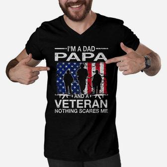 I'm A Dad Papa And A Veteran For Dad Father's Day Men V-Neck Tshirt | Crazezy