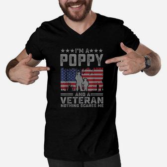 Im A Poppi And A Veteran Nothing Scares Me Funny Dad Gifts Men V-Neck Tshirt | Crazezy CA