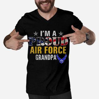 I'm A Proud Air Force Grandpa American Flag Gift Veteran Men V-Neck Tshirt | Crazezy