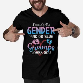 Keeper Of The Gender Pink Or Blue Gramps Loves You Grandpa Men V-Neck Tshirt - Monsterry UK