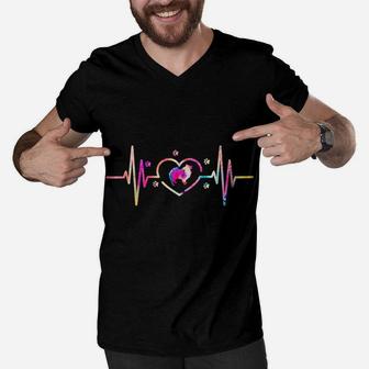 Keeshond Mom Dad Tie Dye Heartbeat Dog Lover Men V-Neck Tshirt | Crazezy DE