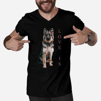 Love Is German Shepherd Cute Dog Mom Dad Pet Lover Men V-Neck Tshirt | Crazezy