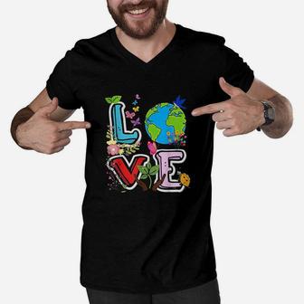 Love World Earth Day Environmental Gift Men V-Neck Tshirt - Seseable