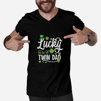 Lucky To Be A Dad Of Twins Men V-Neck Tshirt | Crazezy AU