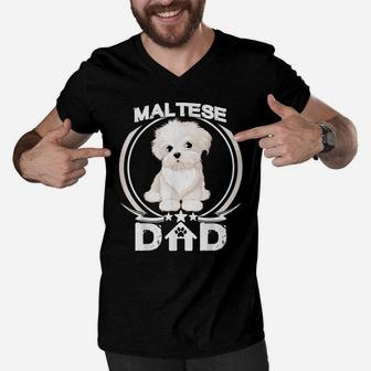 Maltese Dad Tshirt For Dog Lovers Fathers Day Tee Shirt Men Men V-Neck Tshirt | Crazezy
