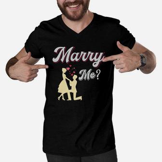 Marry Me Valentine Day Gift Romantic Engagement Happy Valentines Day Men V-Neck Tshirt - Seseable