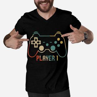 Matching Gamer Tee For Dad, Mom & Kids Player 1,2,3 Shirt Men V-Neck Tshirt | Crazezy AU