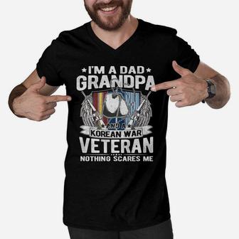 Mens A Dad Grandpa And A Korean War Veteran - Proud Korea Veteran Men V-Neck Tshirt | Crazezy DE