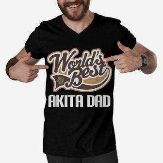 Mens Akita Dog Dad Fathers Day Pet Gift Men V-Neck Tshirt | Crazezy