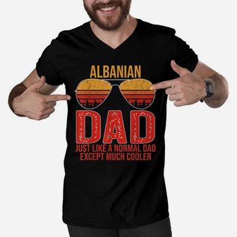 Mens Albanian Dad Retro Sunglasses Albania Father's Day Men V-Neck Tshirt | Crazezy UK