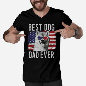 Mens American Flag Best Dog Dad Ever Shiba Inu Usa Men V-Neck Tshirt | Crazezy
