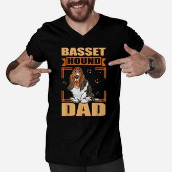 Mens Basset Hound Dad | Dog Owner Basset Hound Men V-Neck Tshirt | Crazezy