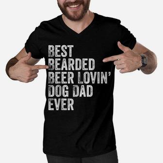Mens Best Bearded Beer Lovin Dog Dad Men V-Neck Tshirt | Crazezy